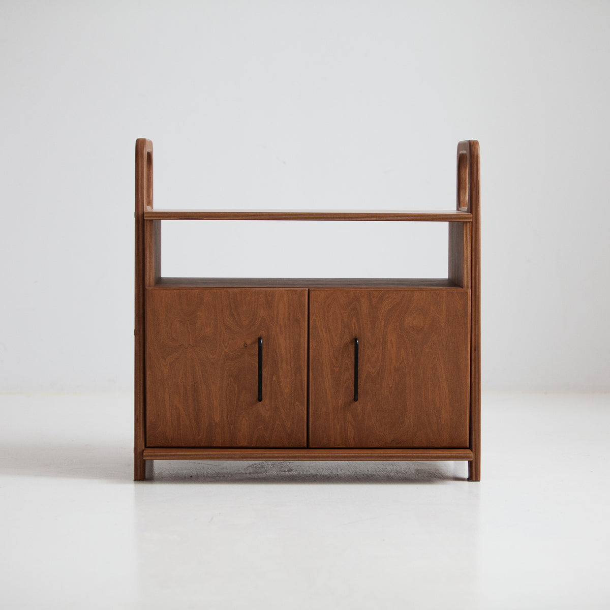 Bookcase Mini with cabinet open W74 WALNUT