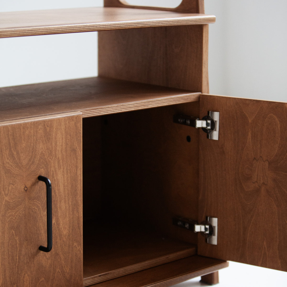 Bookcase Mini with cabinet open W74 WALNUT