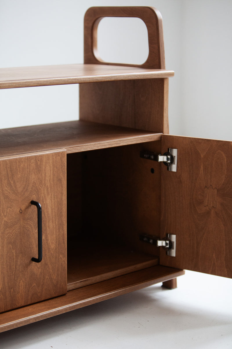 Bookcase Mini with cabinet open W74 WALNUT
