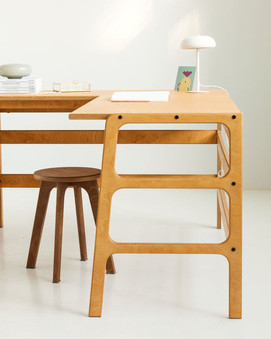 Mid-Century L-Shape Desk, 2 Drawers, 49/65, in birch plywood (view 5)