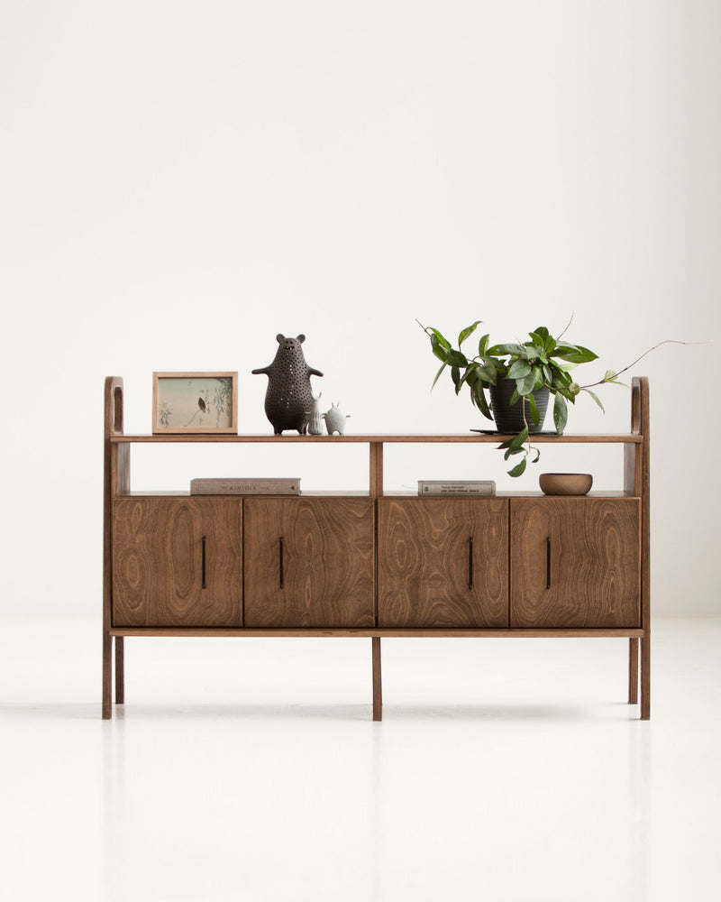 Enfilade mid-century · Deux niches ouvertes · 143 cm