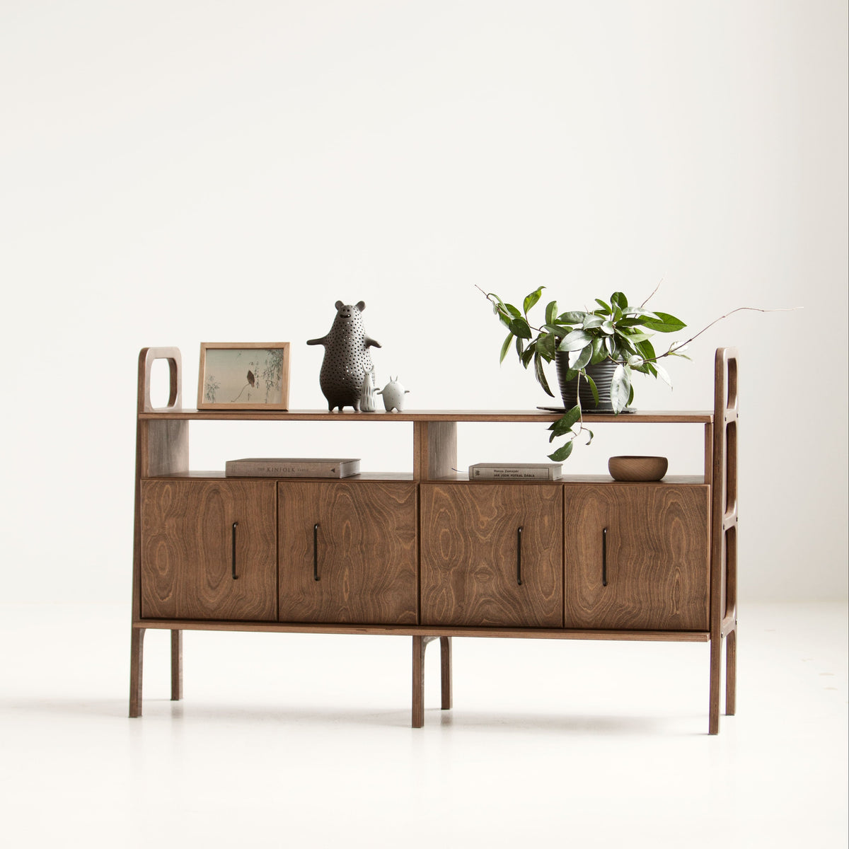 Enfilade mid-century · Deux niches ouvertes · 143 cm