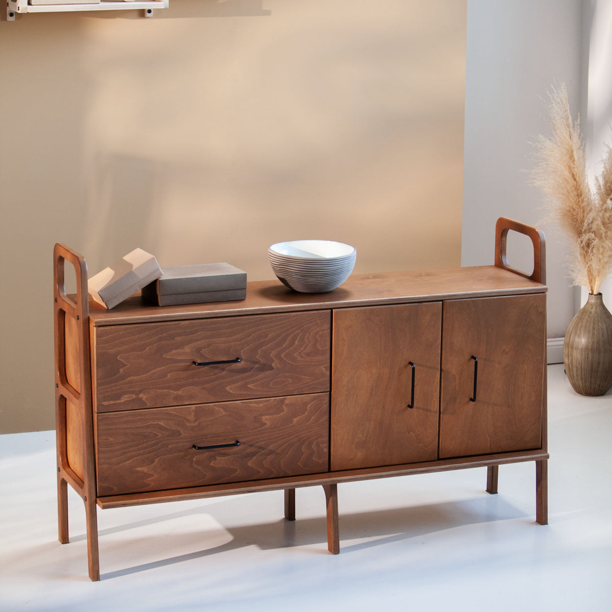 Mid-Century Credenza, Drawer & Cabinet, 143 cm, in birch plywood (view 3)