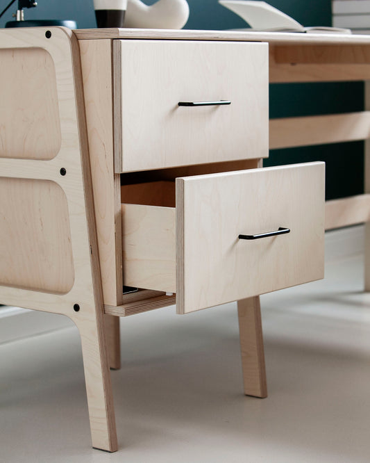 Mid-Century L-Shape Desk · 2 Drawers & 2 Shelves · 49/65