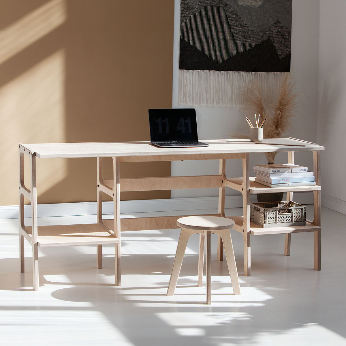 Mid-Century Desk · 180 cm · 2 Drawers & 2 Shelves