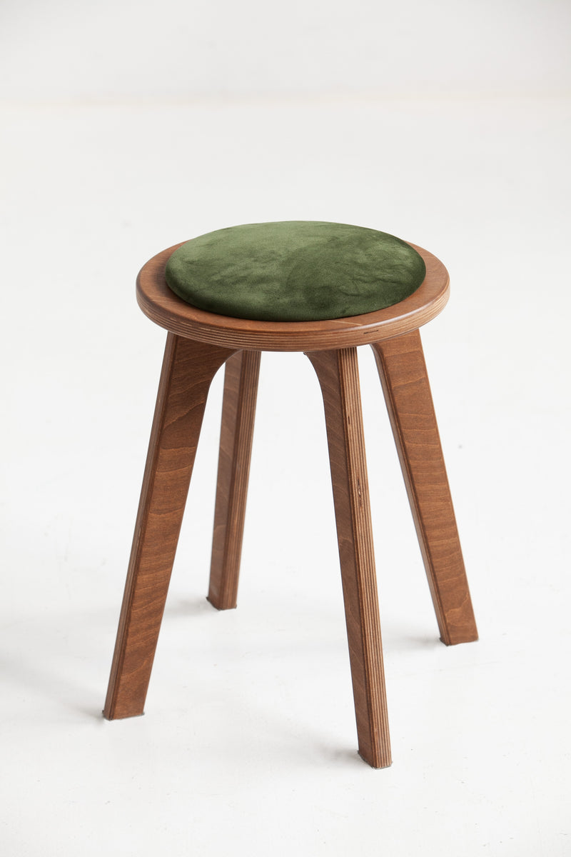Mid-Century Stool, Round, Cushion, in birch plywood (view 3)