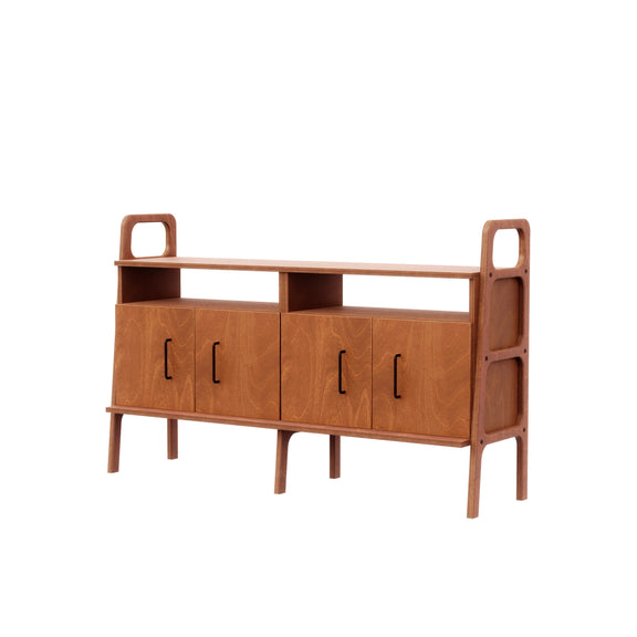 Mid-Century Credenza, Two Open Cabinets, 143 cm, 74 cm wide, in teak birch plywood