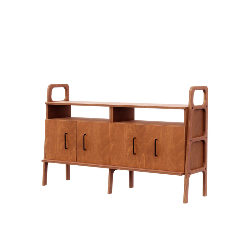 Mid-Century Credenza, Two Open Cabinets, 143 cm, 74 cm wide, in teak birch plywood