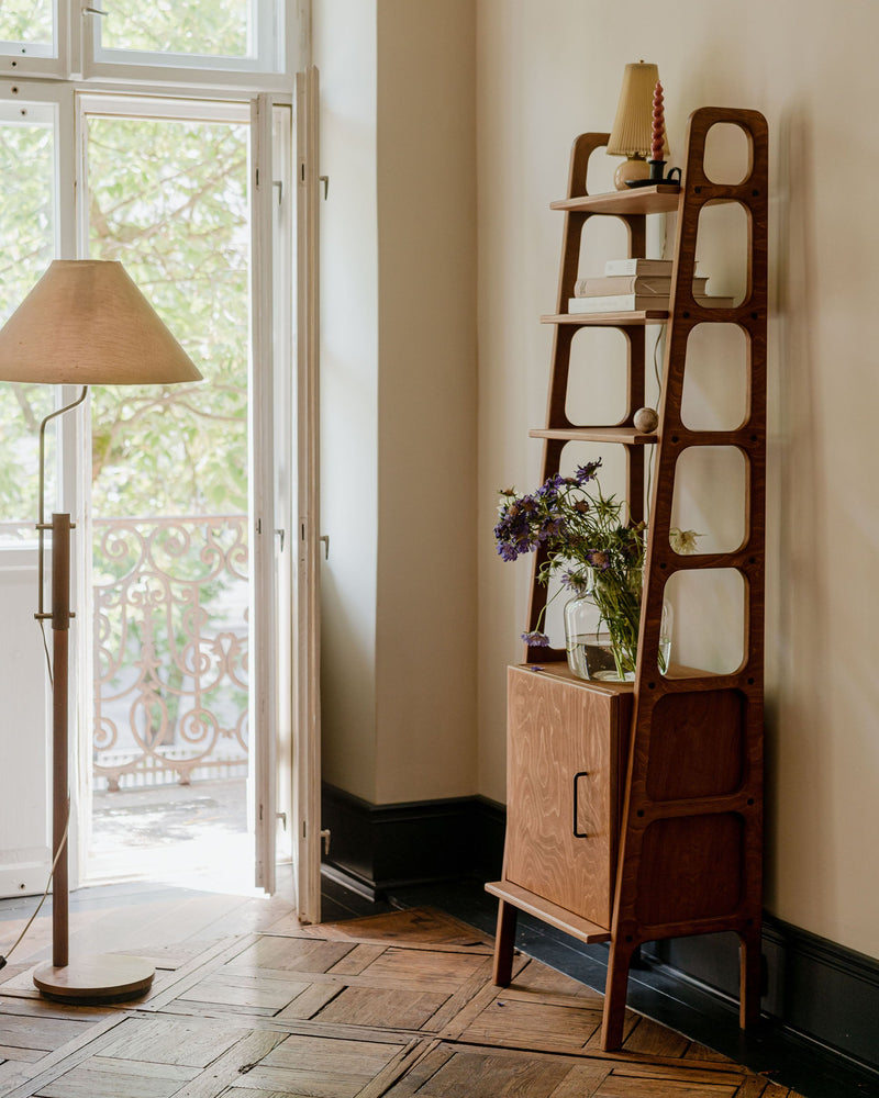 Walnut-mid-century-modern-bookcase-with-cabinet