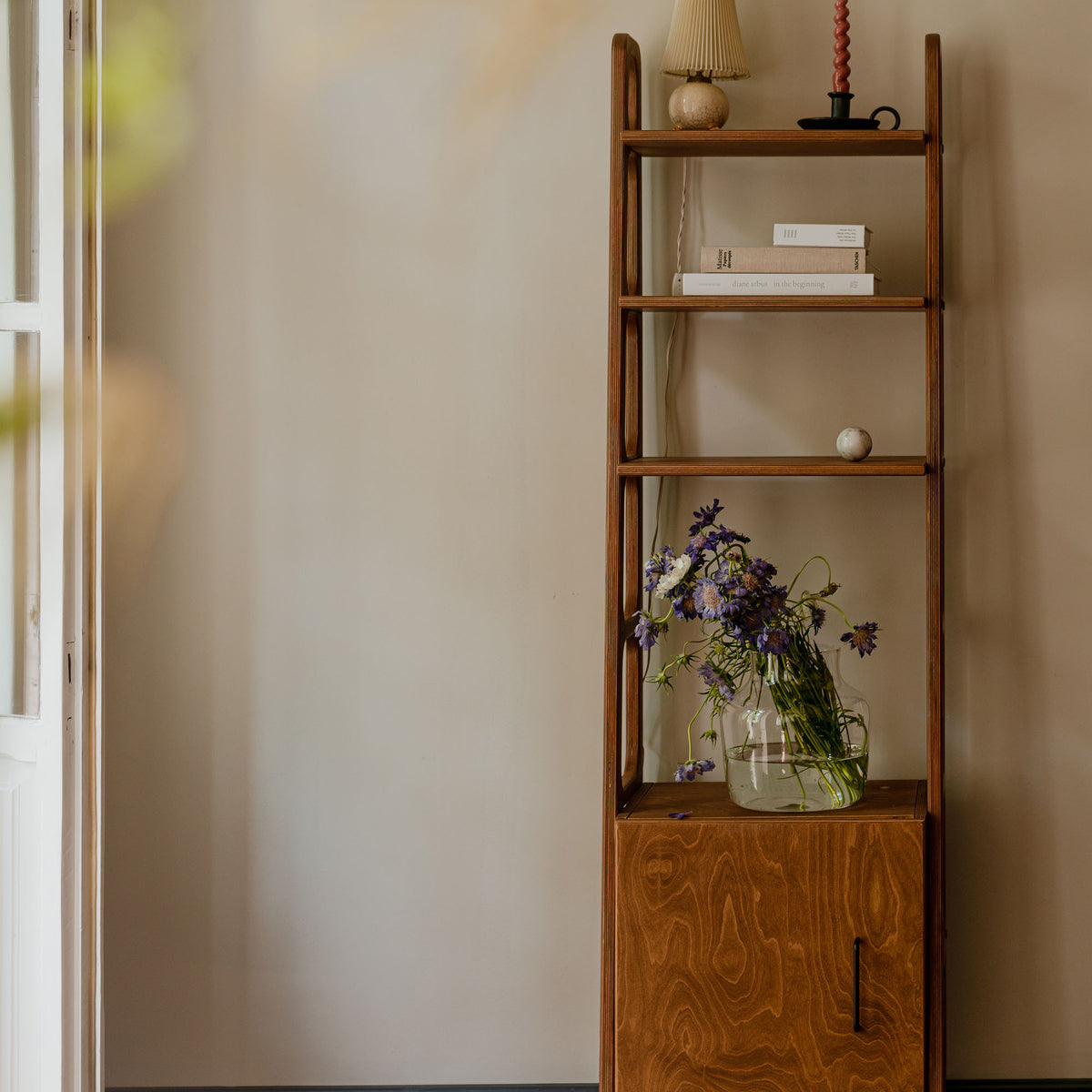 Wooden-mid-century-modern-bookcase-with-cabinet