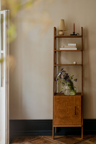 Wooden-mid-century-modern-bookcase-with-cabinet