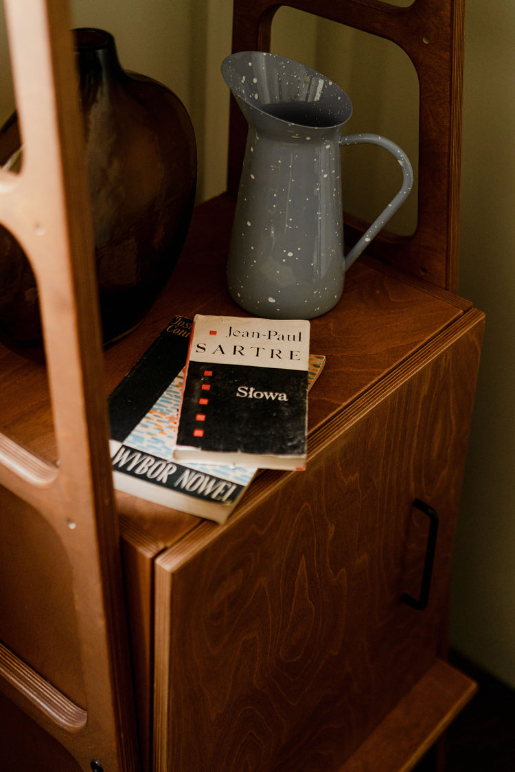 Wooden-mid-century-modern-bookcase-with-cabinet