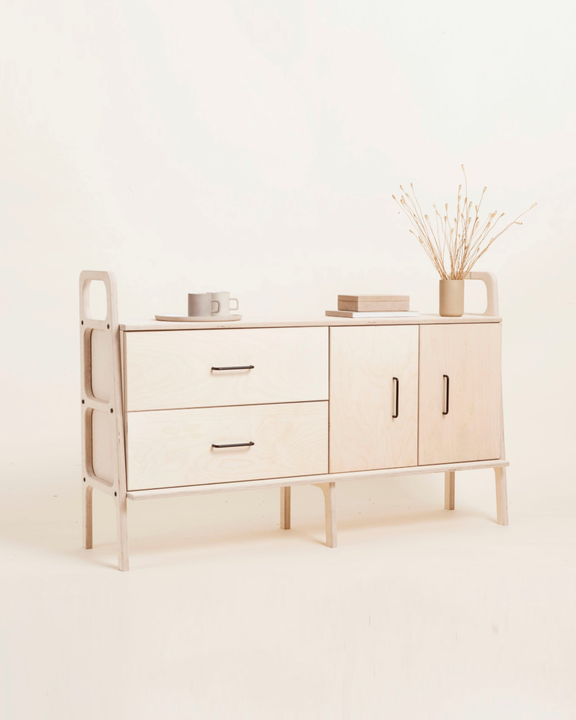 Mid-Century Credenza, Drawer & Cabinet, 143 cm, in birch plywood (view 2)