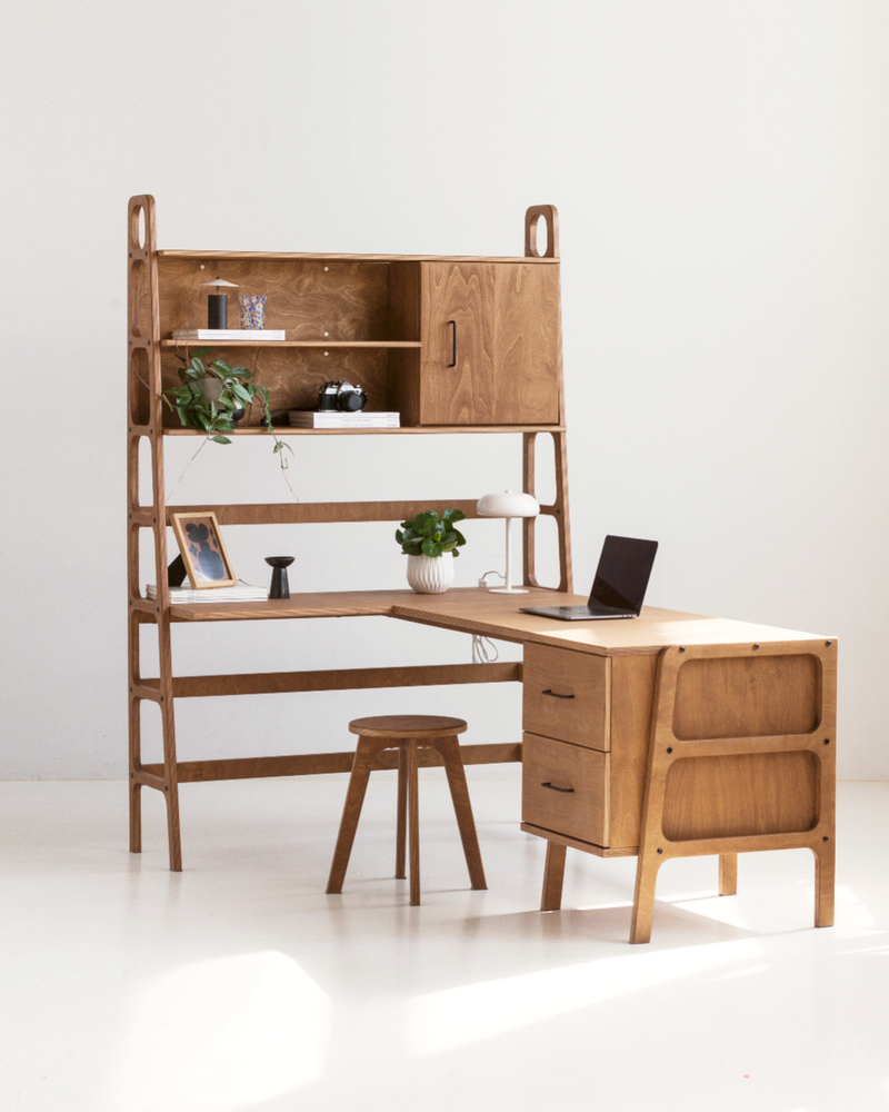 Scrivania angolare a L con libreria · 190 cm