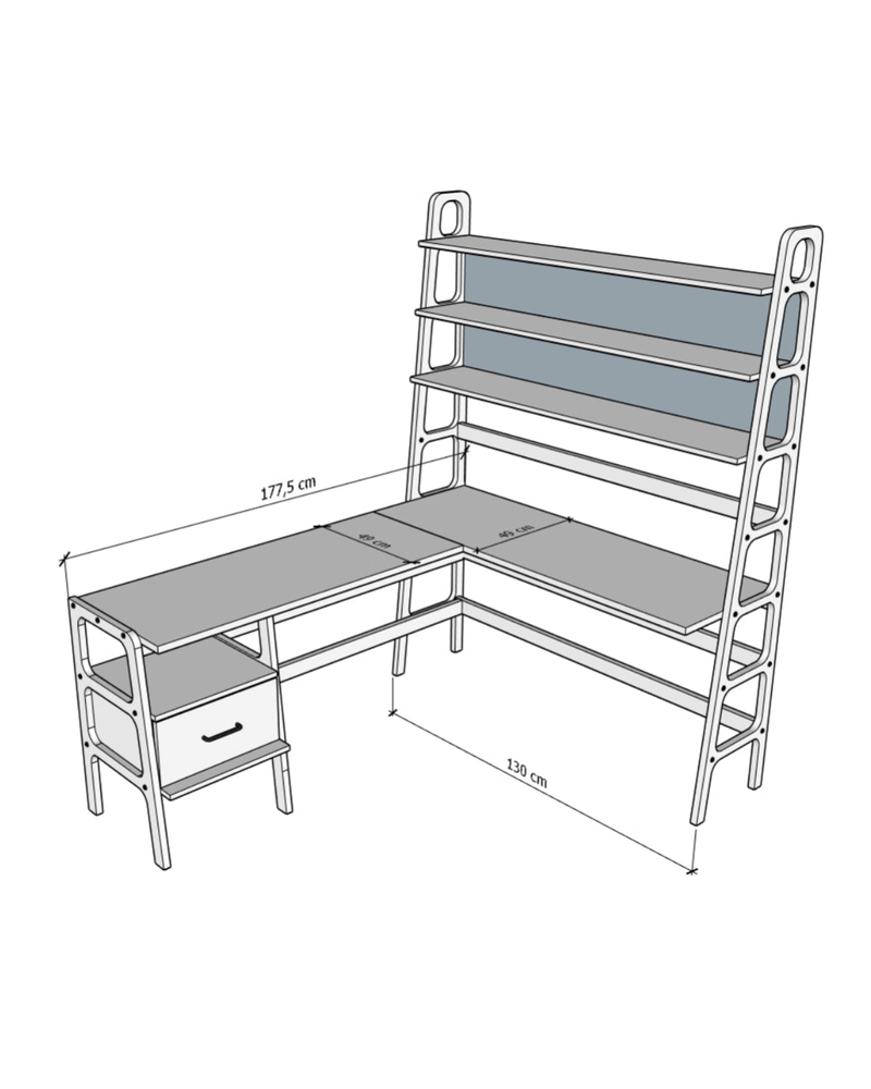 Scrivania angolare a L con libreria · 190 cm