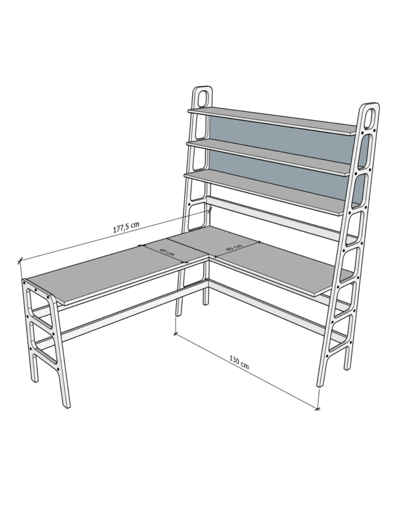 Scrivania angolare a L con libreria · 190 cm