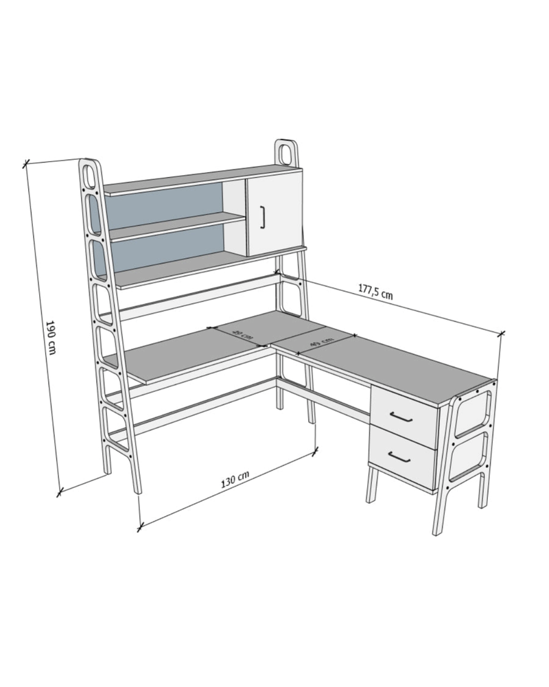 Scrivania angolare a L con libreria · 190 cm