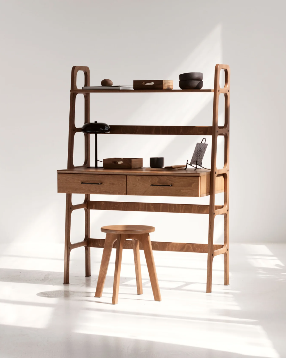 Mid-Century Desk with Shelf & Drawers · Midi · 140 cm