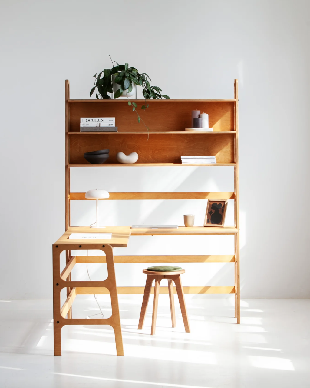 Mid-Century L-Shape Desk with Bookcase · 190 cm
