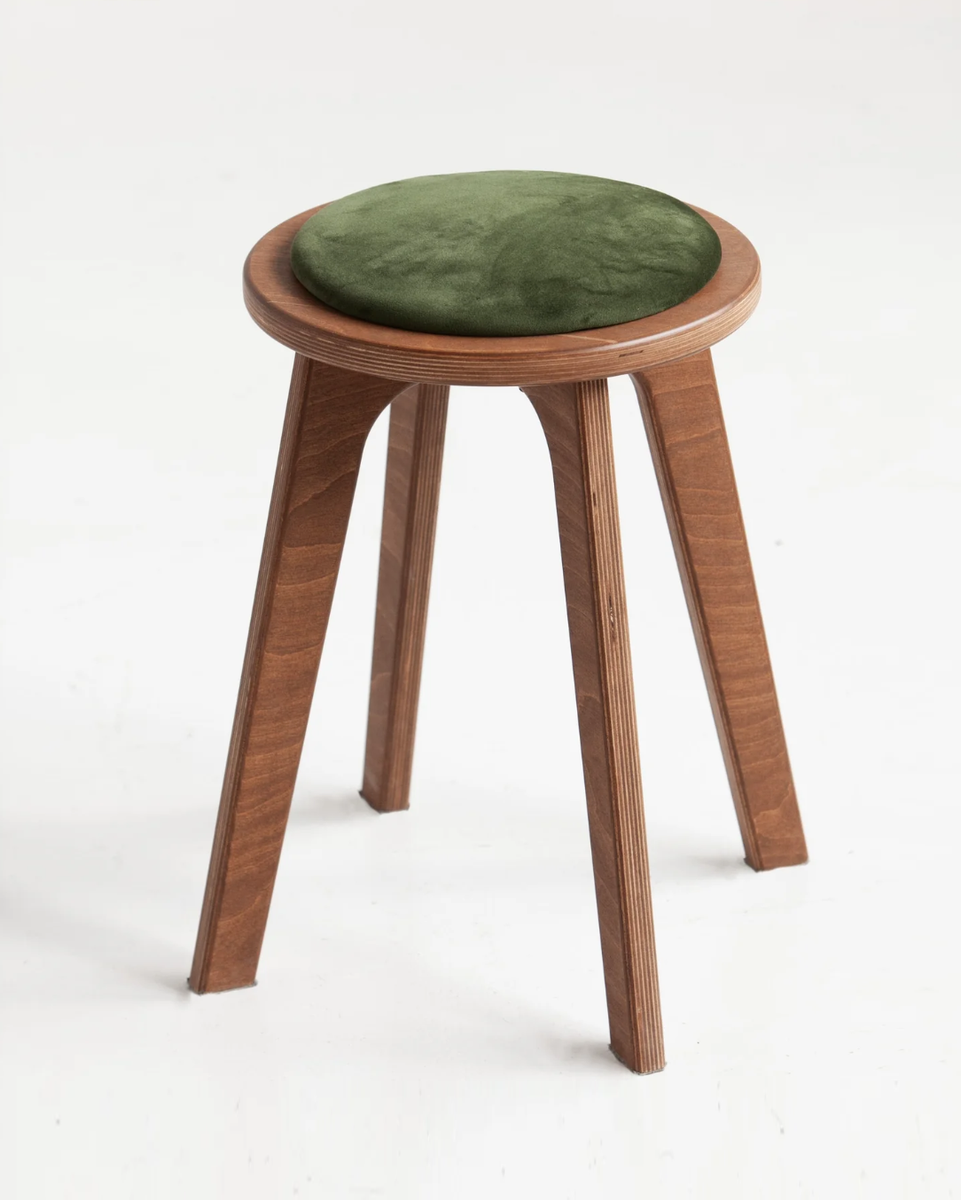 Sgabello mid-century · tondo · con cuscino
