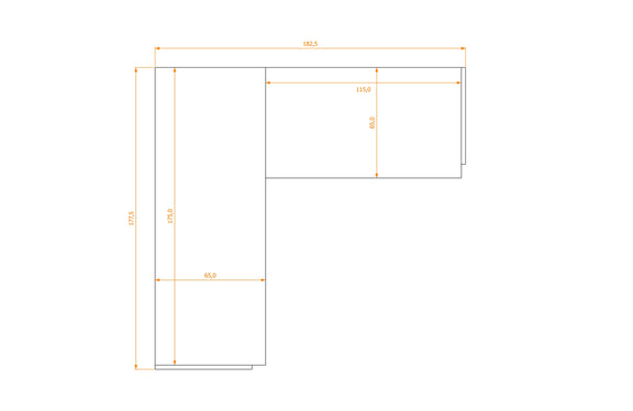 L-Shape Desk 65/65 · footprint 182.5 cm