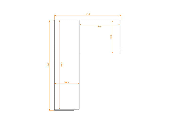 L-Shape Desk 49/65 · footprint 131.5 cm