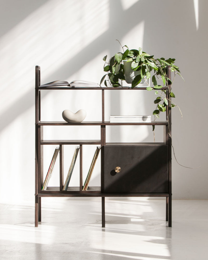 Midlite Bookcase · 97 cm · Vinyl + Open Cabinet