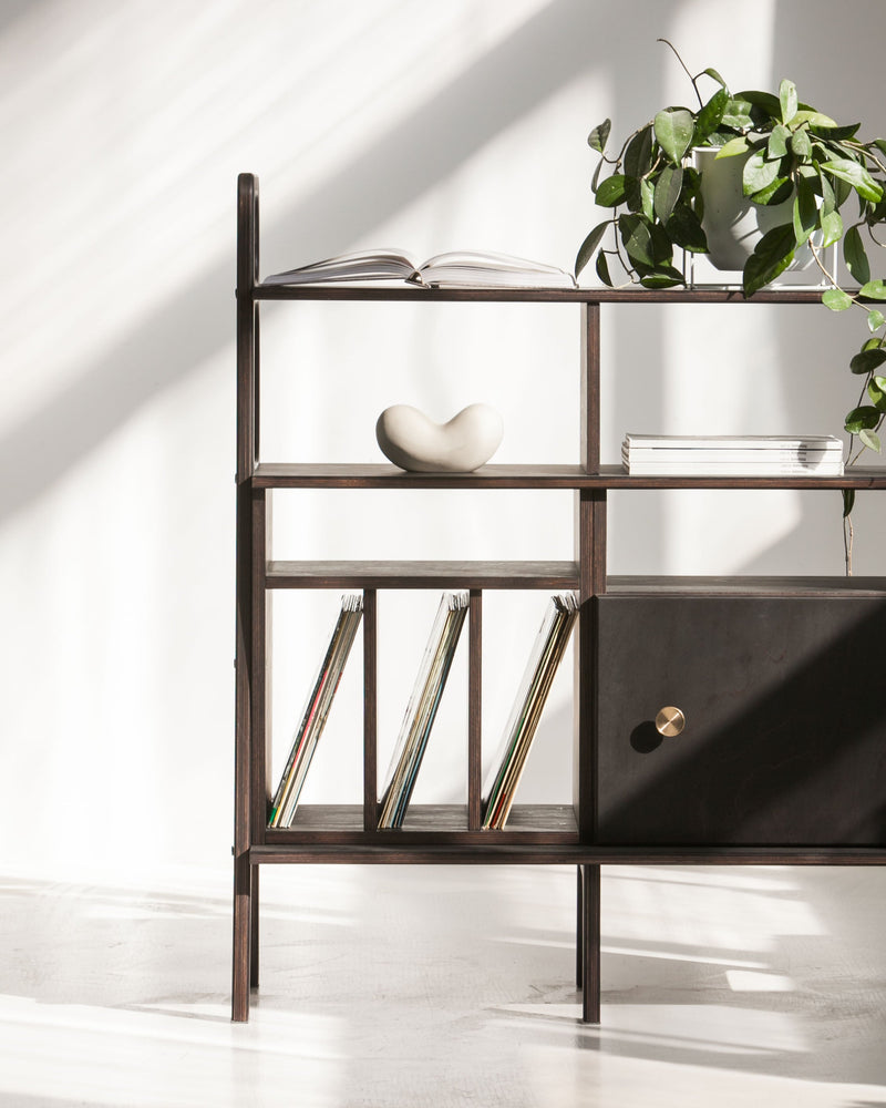 Midlite Bookcase · 97 cm · Vinyl + Open Cabinet