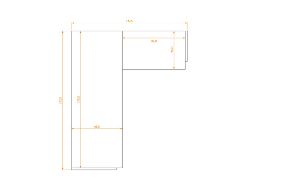 L-Shape Desk 65/49 · footprint 147.5 cm
