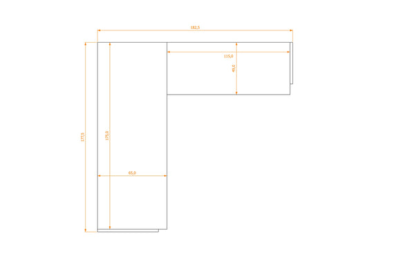 L-Shape Desk 65/49 · footprint 182.5 cm