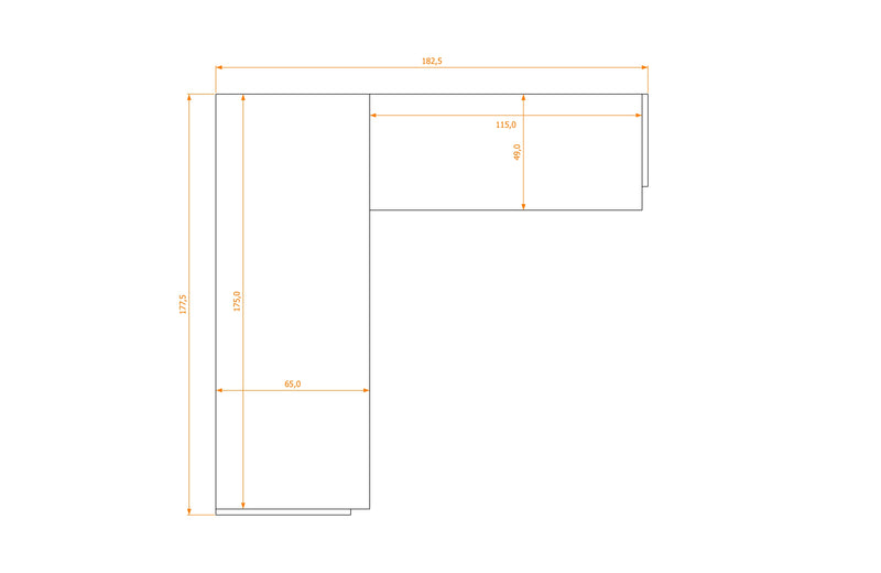 L-Shape Desk 65/49 · footprint 182.5 cm