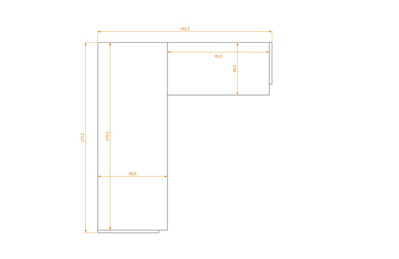 L-Shape Desk 65/49 · footprint 162.5 cm