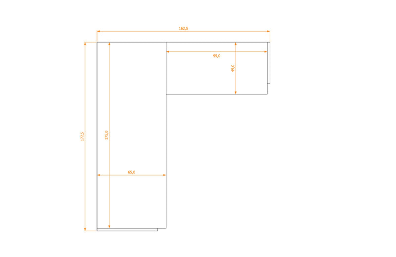 L-Shape Desk 65/49 · footprint 162.5 cm