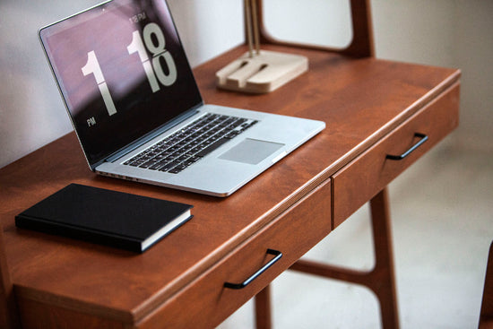 close-up-at-wooden-mid-century-modern-desk