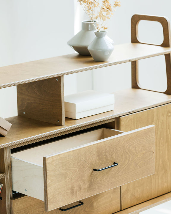 closeup-of-wooden-bookcase-mid-century-modern