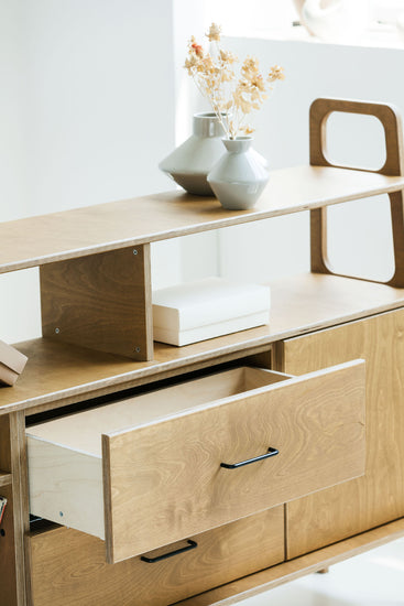 closeup-of-wooden-bookcase-mid-century-modern