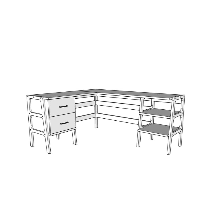L-Shape Desk 12 with drawers and shelves