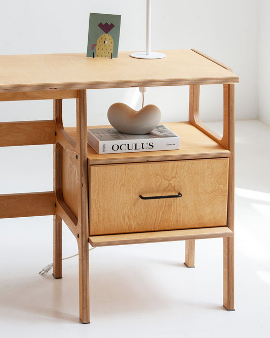 Mid-Century Desk, 180 cm, 1 Drawer, in birch plywood (view 4)