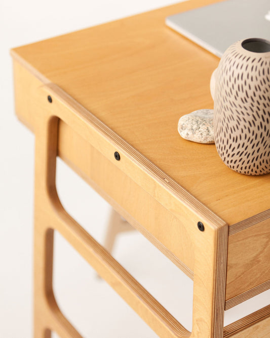 Mid-Century Office Desk with Drawers, 65 cm, in light oak birch plywood