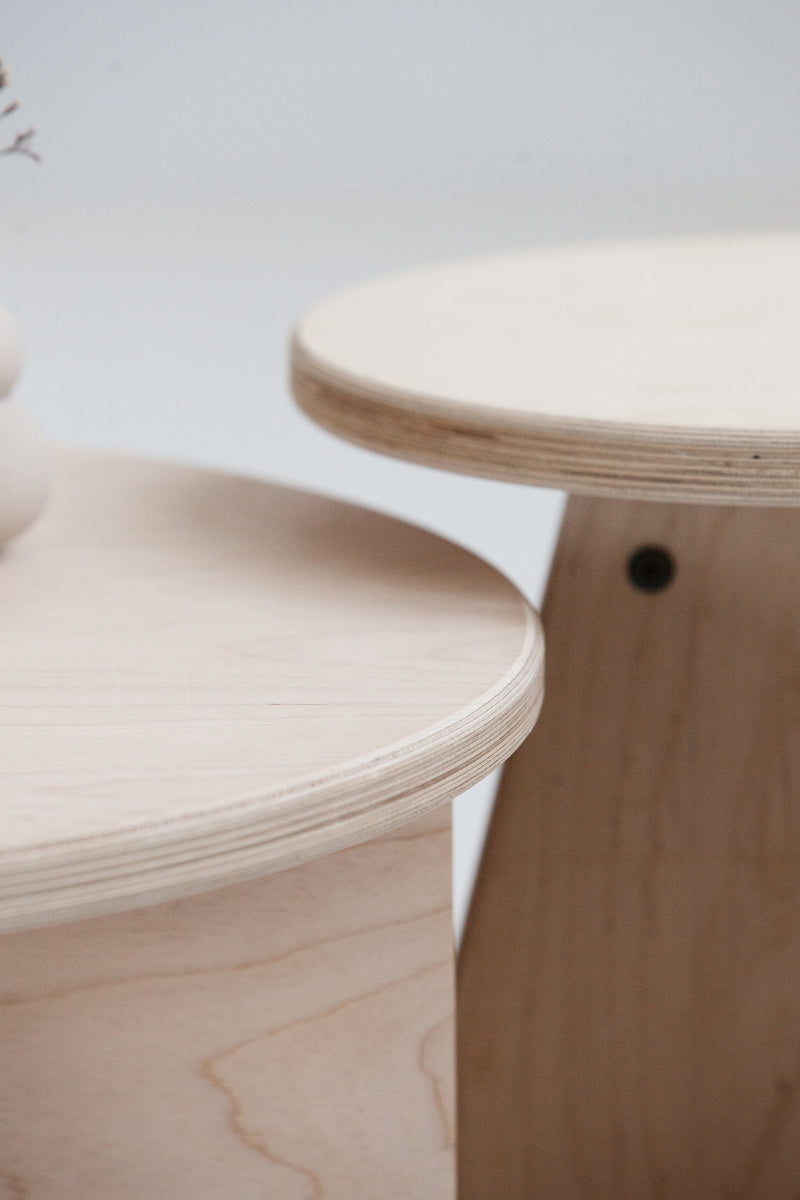 detail of Modern Scandinavian nesting tables set for flexible living spaces