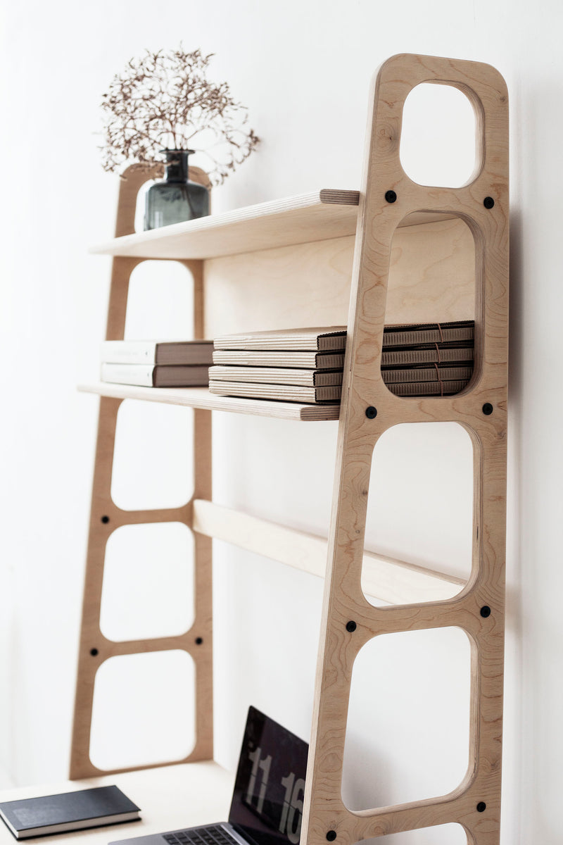 Mid-Century Desk with Shelves, Maxi, 190 cm, in birch plywood (view 5)