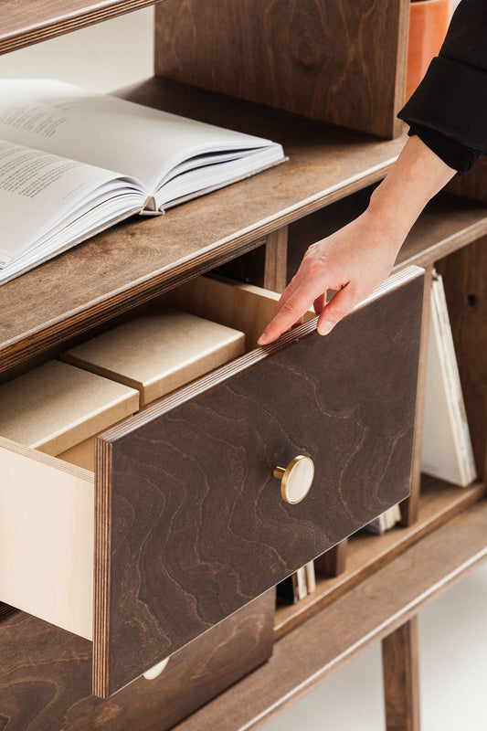 drawer-of-mid-century-modern-sideboard-with-drawers-and-vinyl-storage-in-walnut-stain