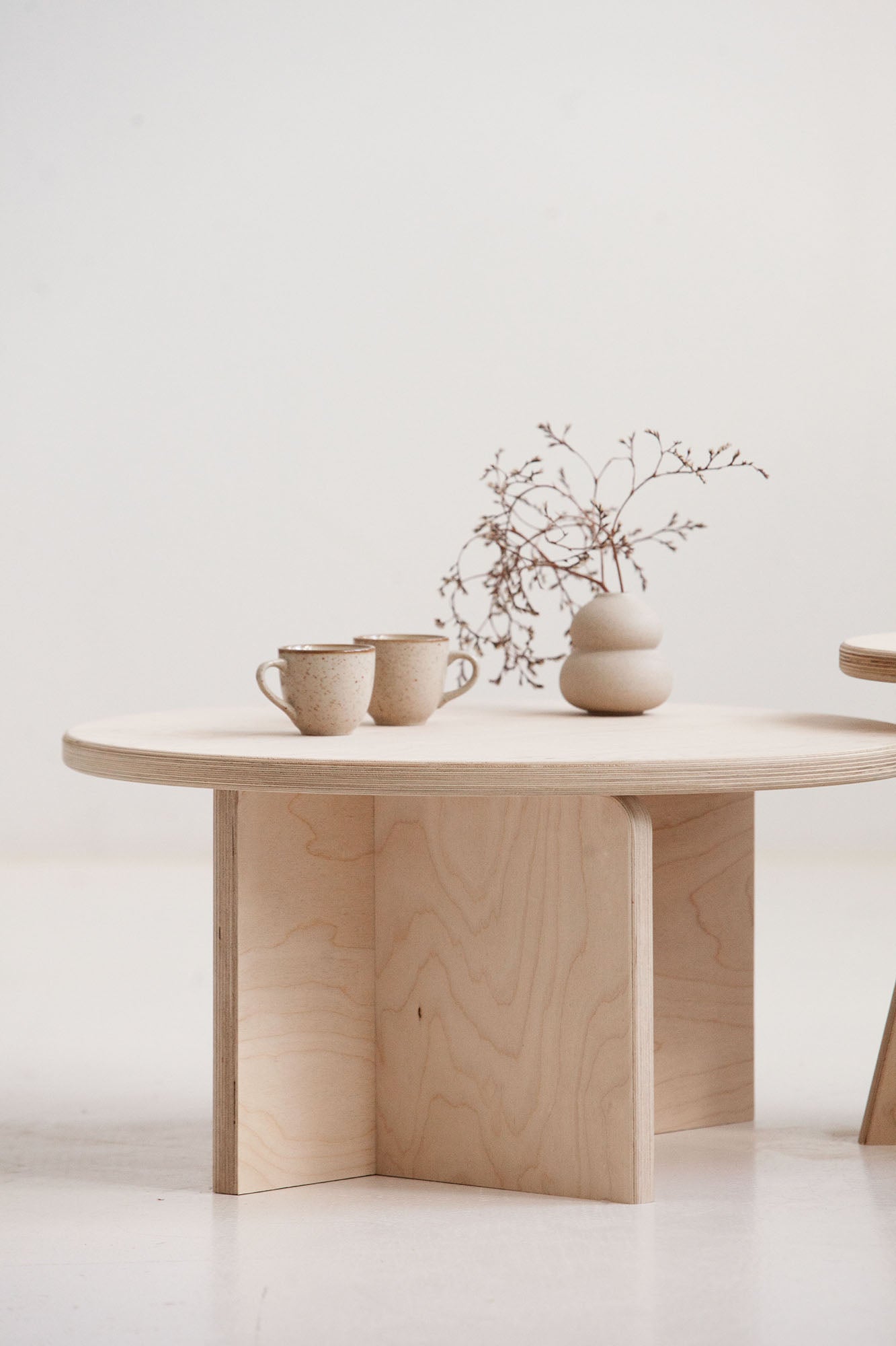 Modular coffee tables set in modern Scandinavian style plywood