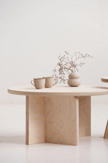 Modular coffee tables set in modern Scandinavian style plywood