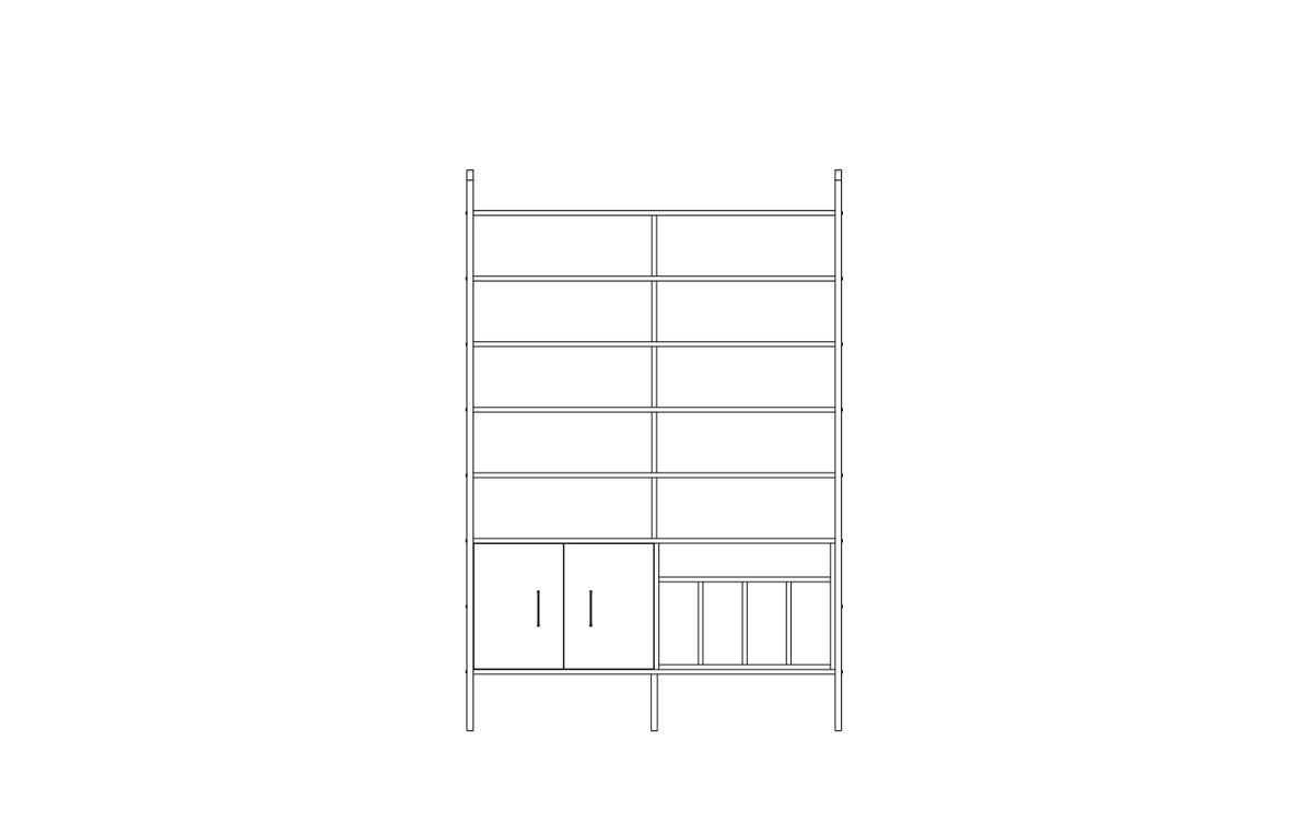 Grand bookcase in birch plywood, 214 x 143 cm, floor to ceiling open shelving