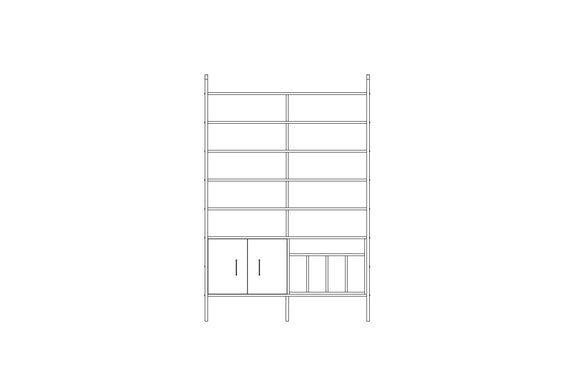 Grand bookcase in birch plywood, 214 x 143 cm, floor to ceiling open shelving
