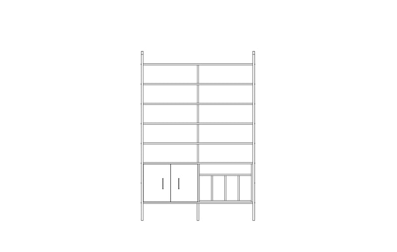 Grand bookcase in birch plywood, 214 x 143 cm, floor to ceiling open shelving