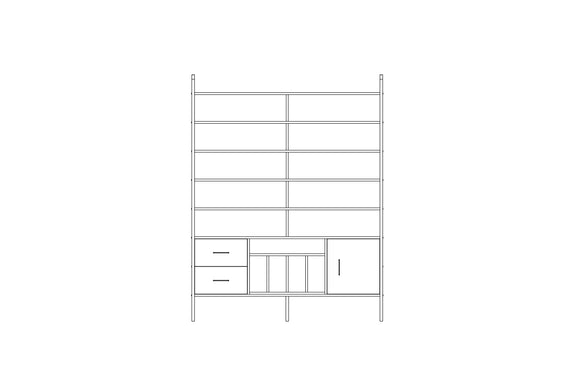 Grand bookcase in birch plywood, 214 x 166 cm, floor to ceiling open shelving