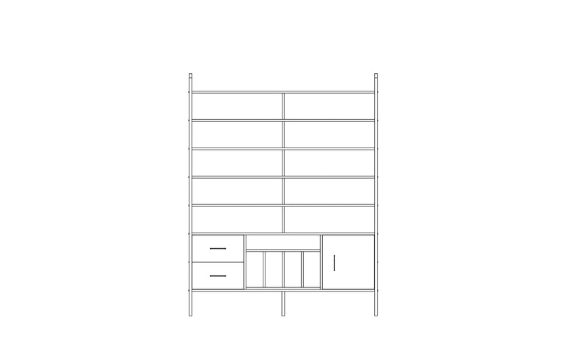 Grand bookcase in birch plywood, 214 x 166 cm, floor to ceiling open shelving