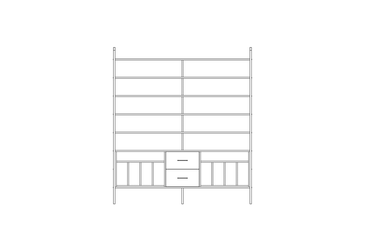 Grand bookcase in birch plywood, 214 x 189 cm, floor to ceiling open shelving